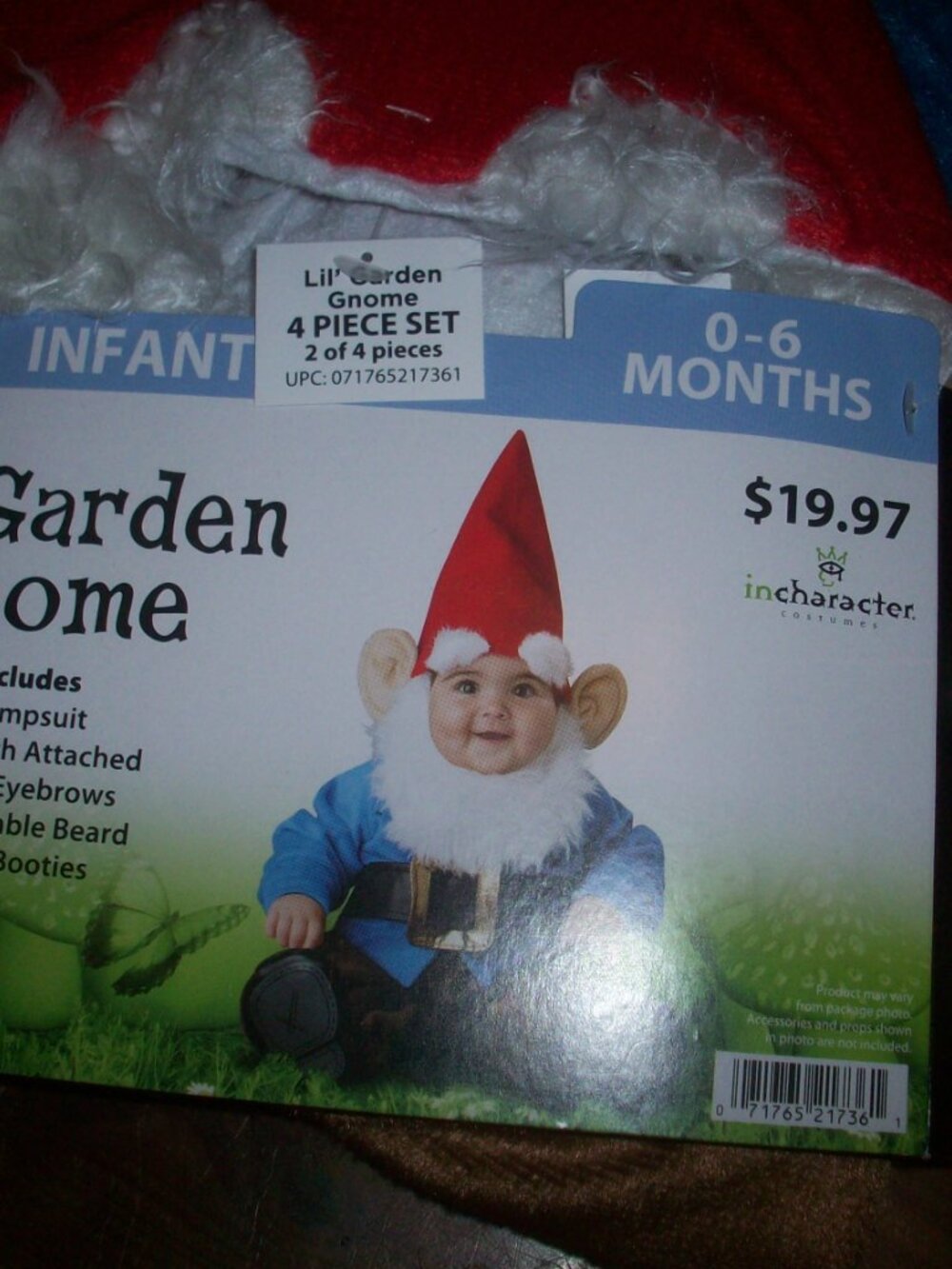 Lil Garden Gnome Infant Costume 0-6 Months Blue Brown Elastic 4pc InCharacter